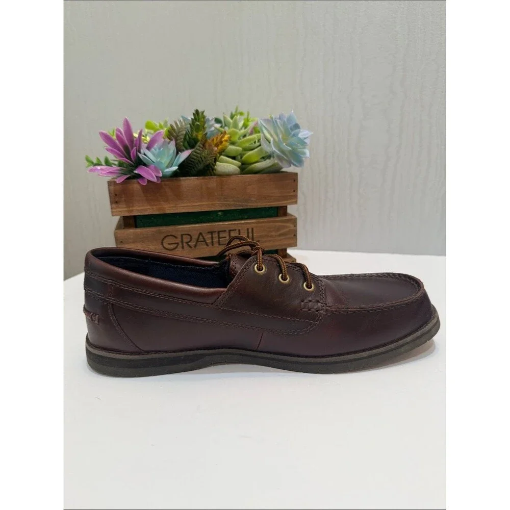 Timberland OrthoLite Classic Brown 3-Eye Leather Boat Shoes Men’s Sz 9.5